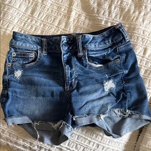 American Eagle Outfitters Blue Distressed Jean Shorts